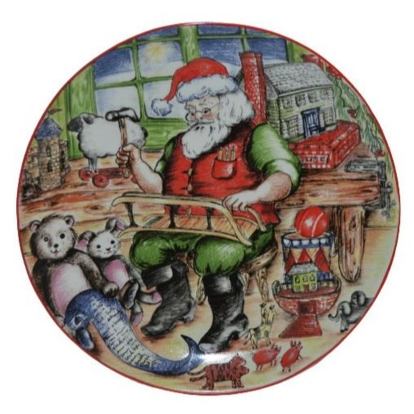 Christmas Plate By Kate Williams Global Design Santas Workshop 8" Cookie Plate - Picture 1 of 4